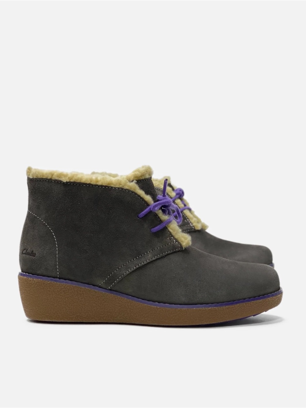 clarks grey and purple suede wedges
